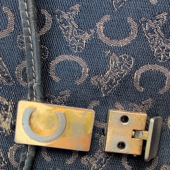 Vintage Celine Macadam Navy and Gold Canvas Foldover Clutch - Picture 7 of 11